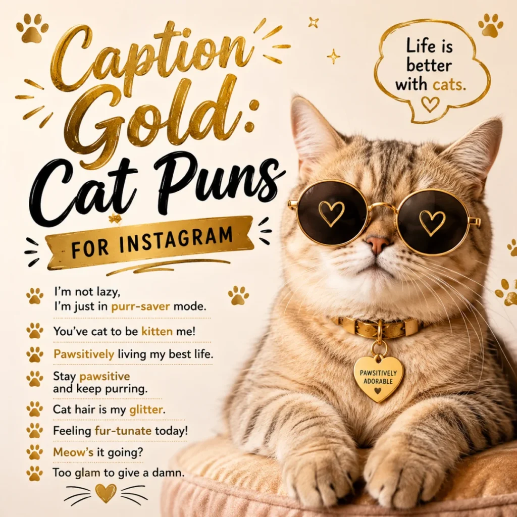 Caption Gold Cat Puns for Instagram
