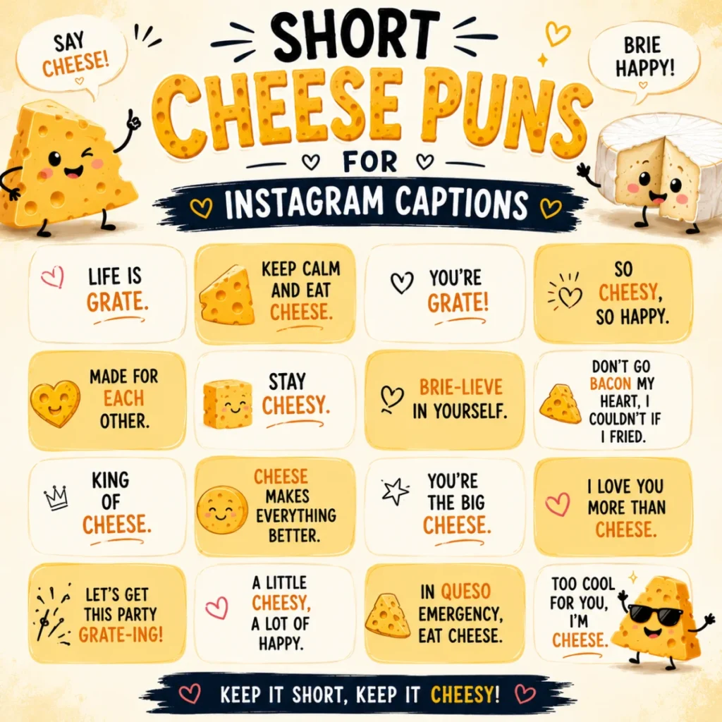 Short Cheese Puns for Instagram Captions