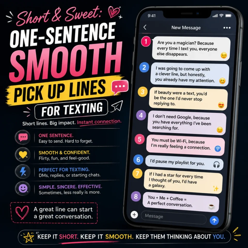 Short & Sweet One-Sentence Smooth Pick Up Lines For Texting
