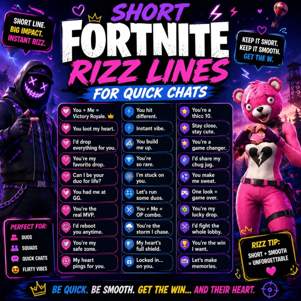 Short Fortnite Rizz Lines For Quick Chats