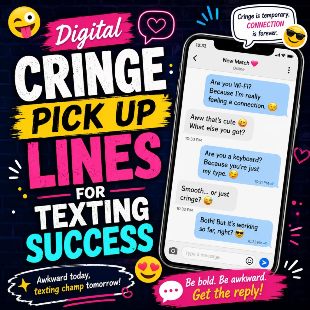 Digital Cringe Pick Up Lines For Texting Success