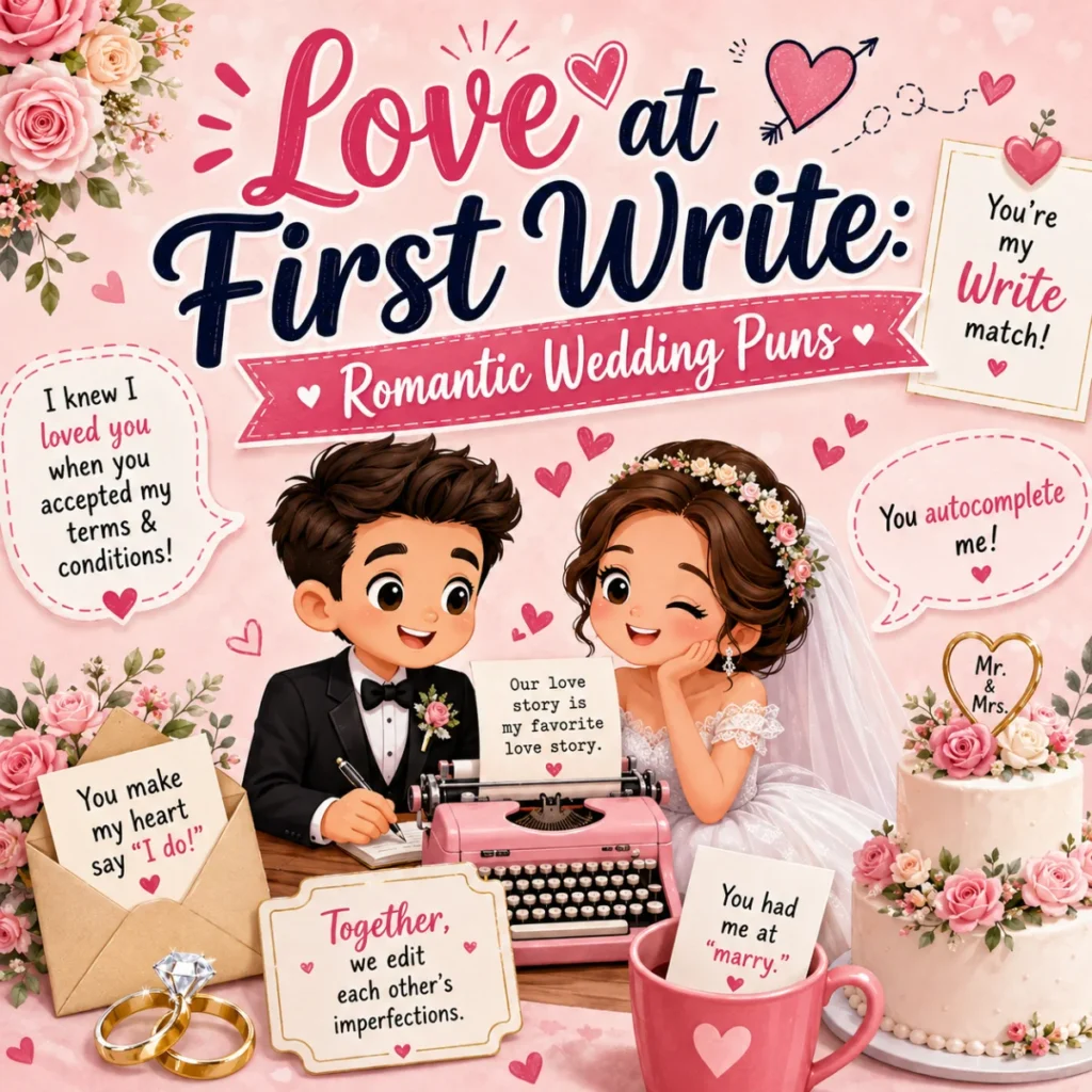 Love at First Write Romantic Wedding Puns